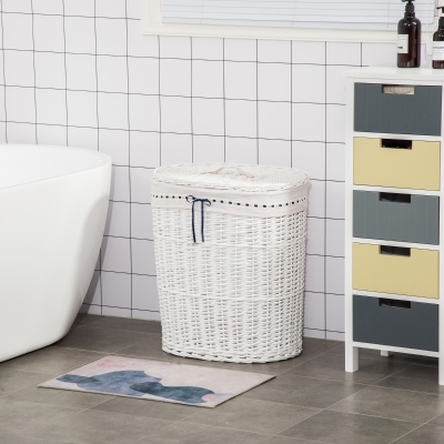 HOMCOM Panier à Linge Osier Blanc avec Sac Tissu Lavable