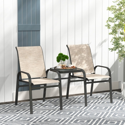 Outsunny Banc Jardin 2 Places avec Table Basse Verre Marron Noir