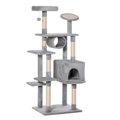 PawHut Arbre à Chat 165cm avec Griffoir et Plates-formes Gris
