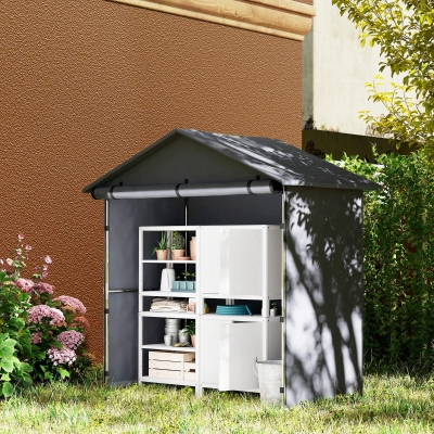 Outsunny Abri Jardin 1.1x2m Porte Roulable Gris Foncé