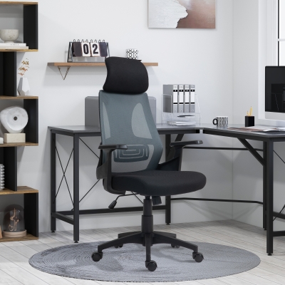 HOMCOM Chaise Bureau Pivotante Réglable avec Support Lombaire Noir
