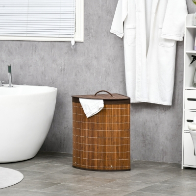 HOMCOM Panier à Linge avec Couvercle, 55L capacité, doublure amovible, 38 cm x 38 cm x 57 cm, Brun