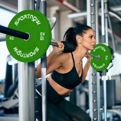 SPORTNOW Set 2 Disques Poids de 10kg en Caoutchouc avec Trou de 2"/5 cm pour Haltères et Barres, Vert