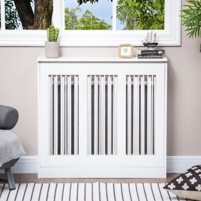 HOMCOM Cache-Radiateur Moderne MDF Acier 90x18x84cm Blanc