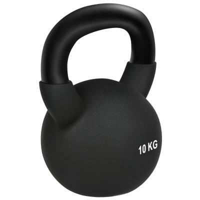 HOMCOM Kettlebell, Kugelhantel, 10 kg, mit Kunststoffummantelung, Stahl, schwarz 19 x 12 x 22cm
