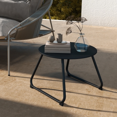 Outsunny Table Basse Extérieur Ø48cm Métal Noir Pieds Réglables