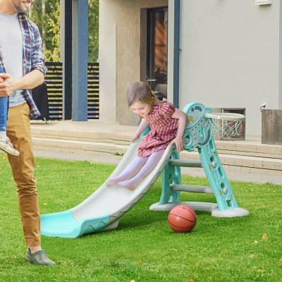 HOMCOM Toboggan Enfants Pliable avec Panier Basket, Bleu/Gris