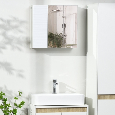 kleankin Armoire Miroir Murale Blanc 48x15x45cm 4 Étagères Réglables