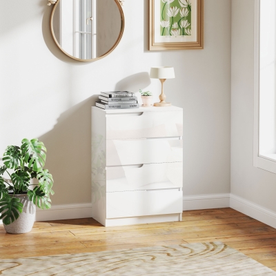 HOMCOM Commode 4 Tiroirs Bois Blanc Laqué 60x40x85 cm