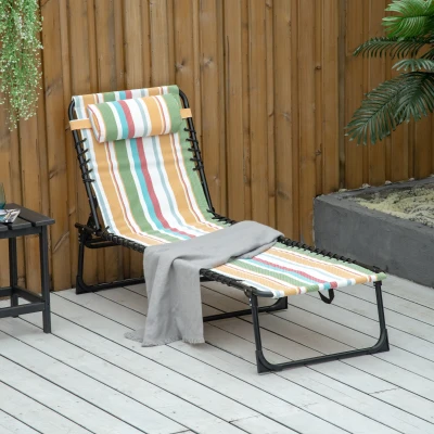 Outsunny Transat Pliant Jardin 4 Positions Acier Tissu 189cm