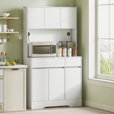 HOMCOM Buffet Cuisine Blanc 6 Portes 2 Tiroirs Étagères Réglables