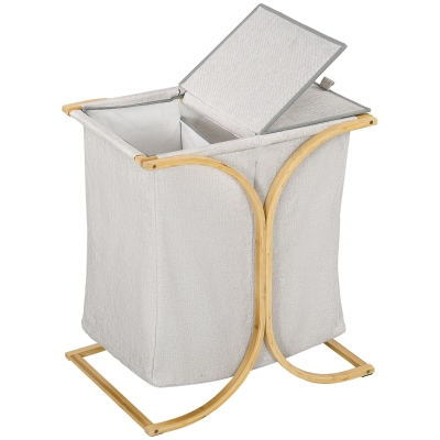 HOMCOM Panier à Linge Bambou 2 Paniers Tissu Gris Foncé