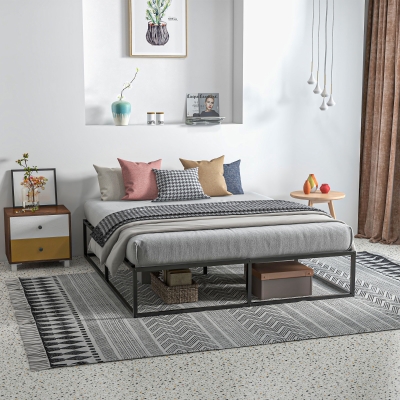 HOMCOM Lit 190x160cm avec Rangement Noir et Bois