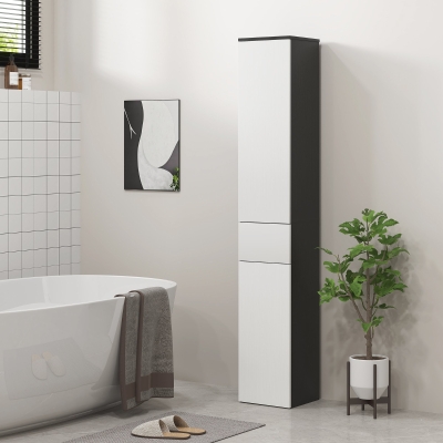 Kleankin Colonne Salle de Bain Bois Noir 2 Armoires Tiroir 180cm