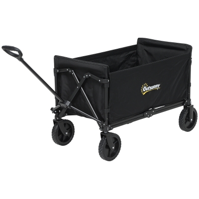 Outsunny Chariot de Jardin 120L Pliable Acier Polyester Noir