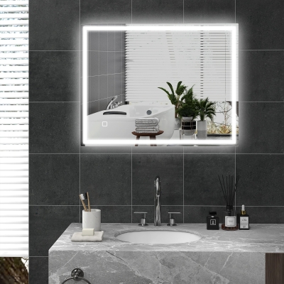HOMCOM Miroir LED Salle de Bains 90x70cm 3 Couleurs Argent