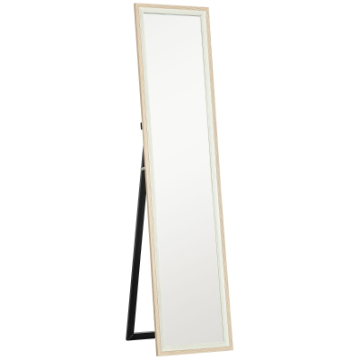 HOMCOM Espejo de Cuerpo Entero 157x37 cm Espejo de Pie o de Pared con Marco de MDF y Soporte Blanco y Natural