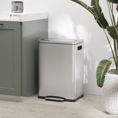 HOMCOM Poubelle 2x20L Acier Inoxydable avec Pédale Argent