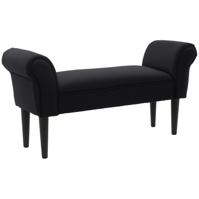 HOMCOM Banco Pie de Cama, Taburete Pie de Cama Tapizado en Lona con Patas de Madera, Reposabrazos y Asiento Acolchado, Estilo Moderno, Banco para Dormitorio, Entrada, Pasillo, Negro