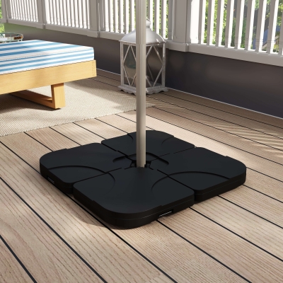 Outsunny Conjunto de 4 Pesos Rellenables con Agua o Arena de HDPE para Sombrillas con Base Cruzada 50x50x7,5 cm c/u Negro