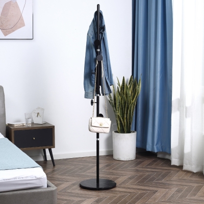 HOMCOM Porte-Manteau Noir 8 Crochets Acier Base Marbre
