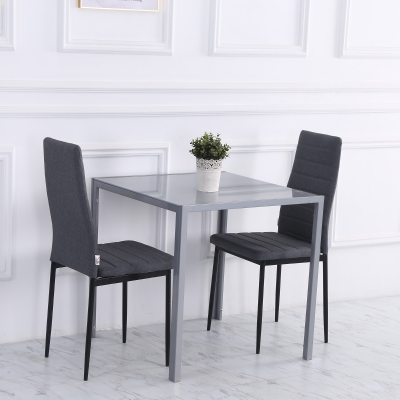 HOMCOM Table Carrée Cuisine Verre Compact Gris