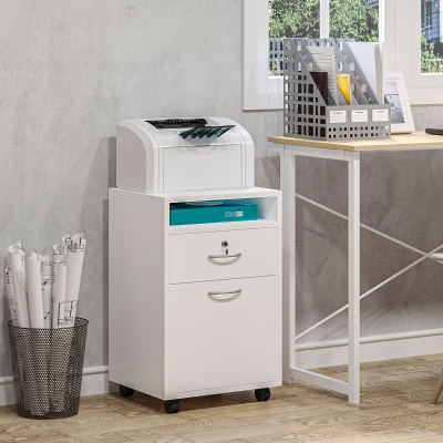 HOMCOM Armoire Bureau Bois Blanc 40x35x60cm avec Roues et Clés