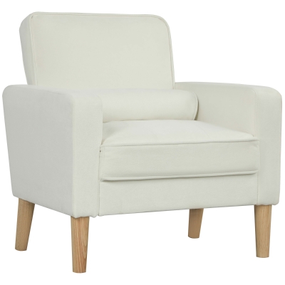 HOMCOM Poltrona Sala de Estar Estofada em Veludo Poltrona de Leitura com Assento com Botões e Pés de Madeira 76x79x82 cm Creme
