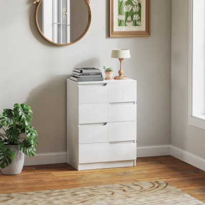 HOMCOM Commode Moderne, Chambre À Coucher, 4 Tiroirs, Panneaux de particules, Dispositif Anti-Basculement, Patins de Pied, Blanc