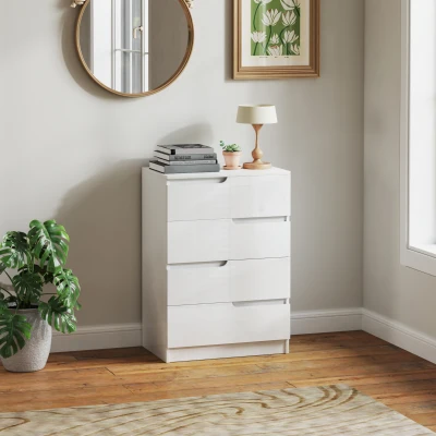 HOMCOM Commode Moderne 4 Tiroirs Anti-Basculement Blanc