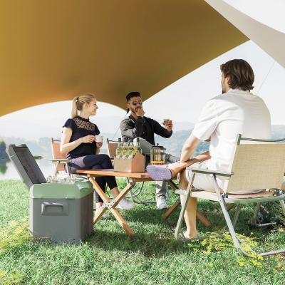 Outsunny Réfrigérateur de Camping 24,2 Litres, Réfrigérateur de Voiture, Glacière avec Lumière LED, Adaptateurs AC et DC, Fonctionnement Silencieux, Gris+Vert