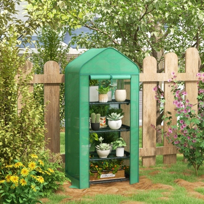 Outsunny Serre 4 Étagères Métal PE 69x49x158cm Vert Foncé