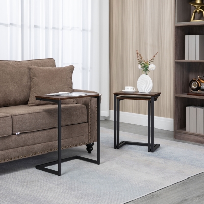 HOMCOM Table Basse Lot de 3 Industriel Acier Marron Noir 45x30x60cm