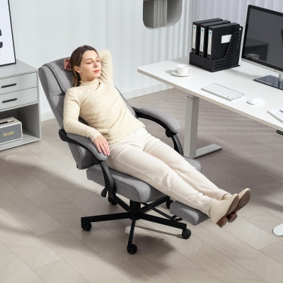 HOMCOM Chaise Bureau Massage Inclinable Repose-Pieds Gris