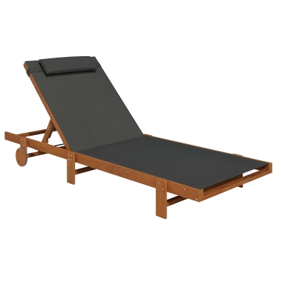 Outsunny Lettino Sdraio Reclinabile con Ruote e Poggiatesta Nero