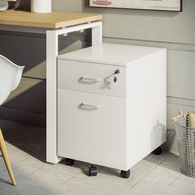 Vinsetto Classeur de Bureau à 2 Tiroirs avec Serrure et 5 Roues, en Mélamine, 40x49x58 cm, Blanc