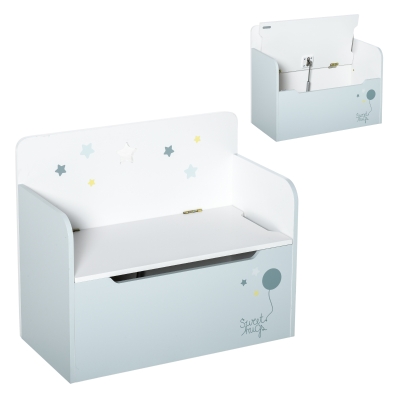HOMCOM Banc Coffre Enfants Bois 60x30x50 cm Bleu