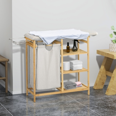 HOMCOM Collecteur de Linge 57L Bambou avec Planche à Repasser
