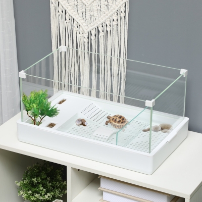PawHut Terrarium Tortues 3 Niveaux Verre ABS Blanc 51x31x25.5 cm