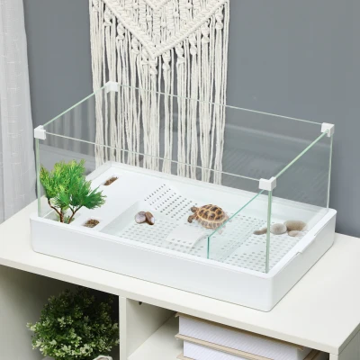 PawHut Terrarium Tortues 3 Niveaux Verre ABS Blanc 51x31x25.5 cm