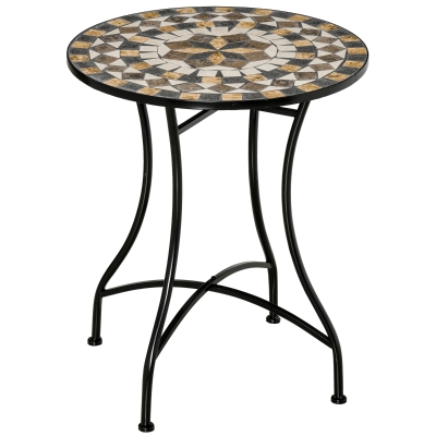 Outsunny Table Ronde Métal Mosaïque Ø60cm Noir Extérieur/Intérieur