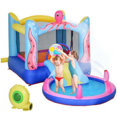 Outsunny Castillo Inflable Infantil con Tobogán Cama de Salto Piscina Inflador y Bolsa de Transporte 360x175x180 cm Multicolor