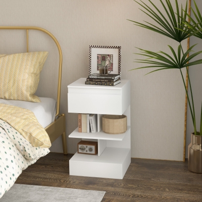 HOMCOM Chevet Moderne Blanc avec Tiroir et 2 Étagères 39x65cm