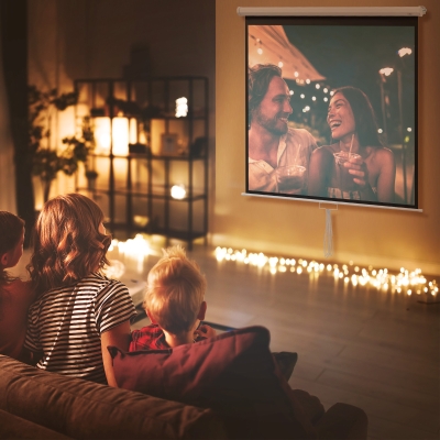 HOMCOM Pantalla de Proyección Portátil 85 Pulgadas Formato 1:1 para Interior y Exterior Cine en Casa Patio 146x146 cm Blanco