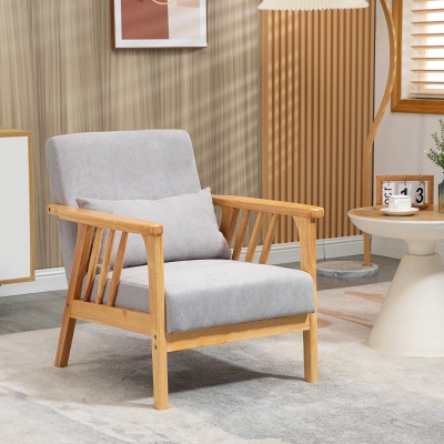 HOMCOM Fauteuil Moderne Velours Gris Structure Bois 68x75x78cm