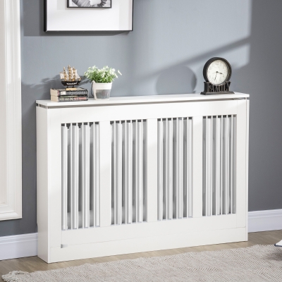 HOMCOM Cache-Radiateur Moderne MDF Acier 120x18x84cm Blanc