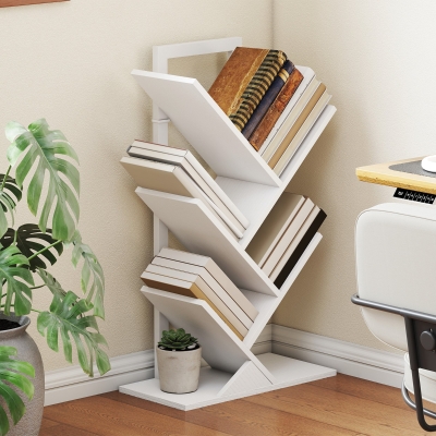 HOMCOM Estante em Forma de Árvore de 5 Níveis Estante de Livros com 5 Prateleiras e Estrutura de Aço 50x24x82 cm Branco