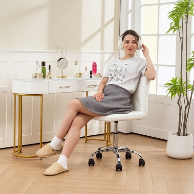 HOMCOM Chaise Bureau Réglable Cuir PU Blanc 44x50x78-88 cm