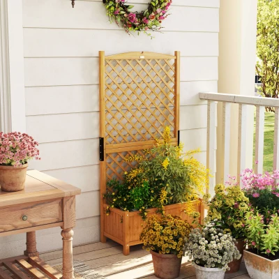 Outsunny Jardinera con Celosía de Madera para Enredaderas Cultivo de Plantas para Patio Terraza 90x45x180 Madera Natural