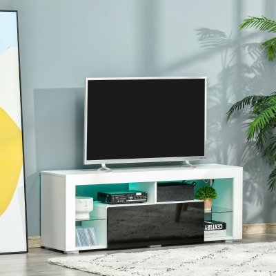 HOMCOM Meuble TV LED 20 Couleurs Télécommande 140 cm Blanc